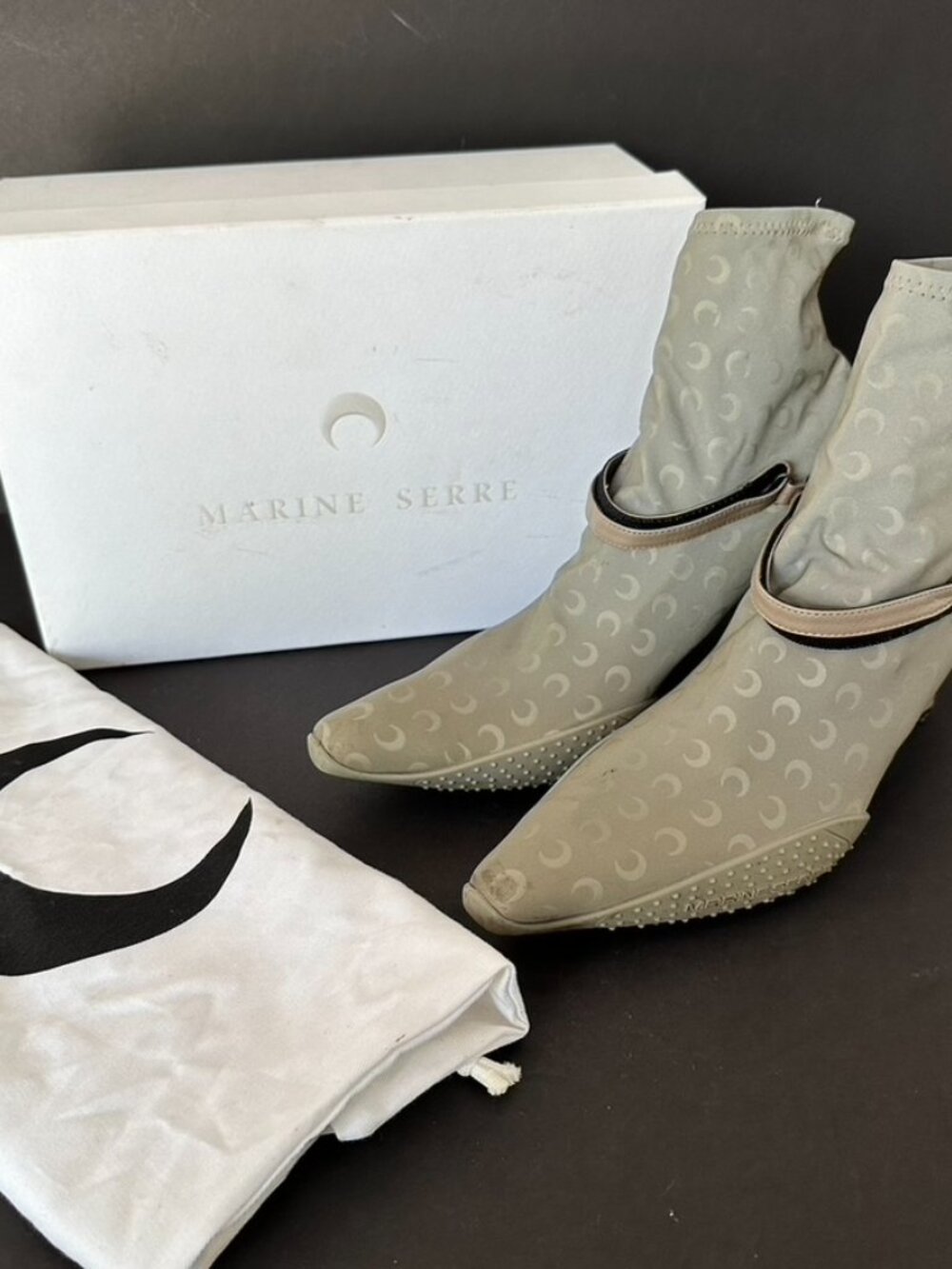 Marine Serre Neutrals Neutral 50 Crescent Moon Reflective Sock Boots Size 41